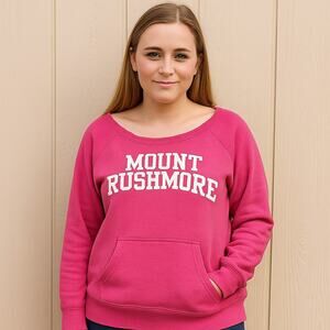 LUCKEE LADY Women's Pink Sz Small Sweatshirt "MOUNT RUSHMORE" Scoop Neck Pockets